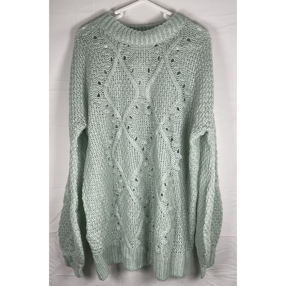 NWT Women's Ultra Flirt Drop Shoulder Cable Knit Sweater Dusty Aqua - Small